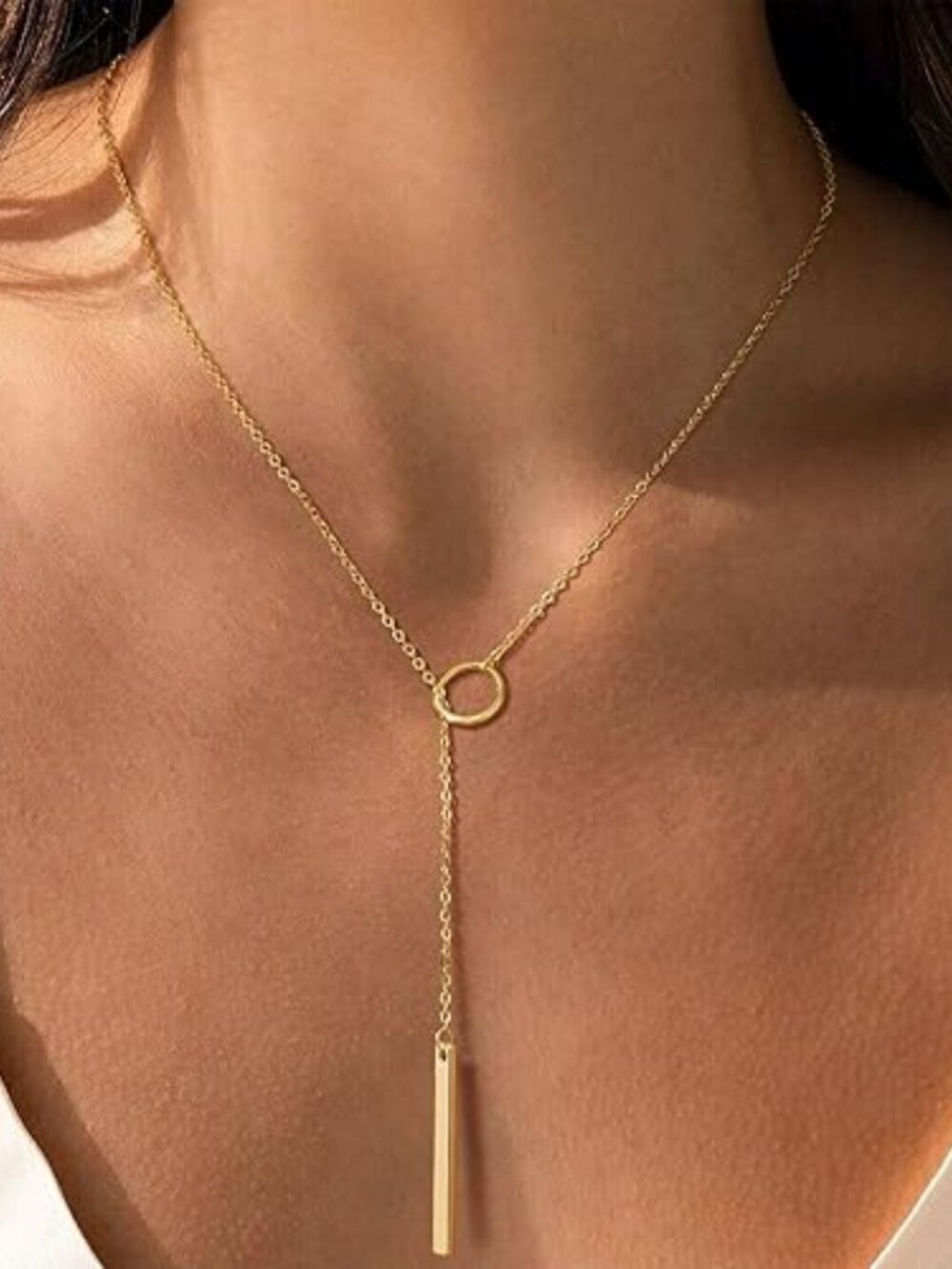 Dainty Lariat Y Necklace – 14K Gold/Silver Plated Layered Pendant Mother’s Day - Picture 7 of 7